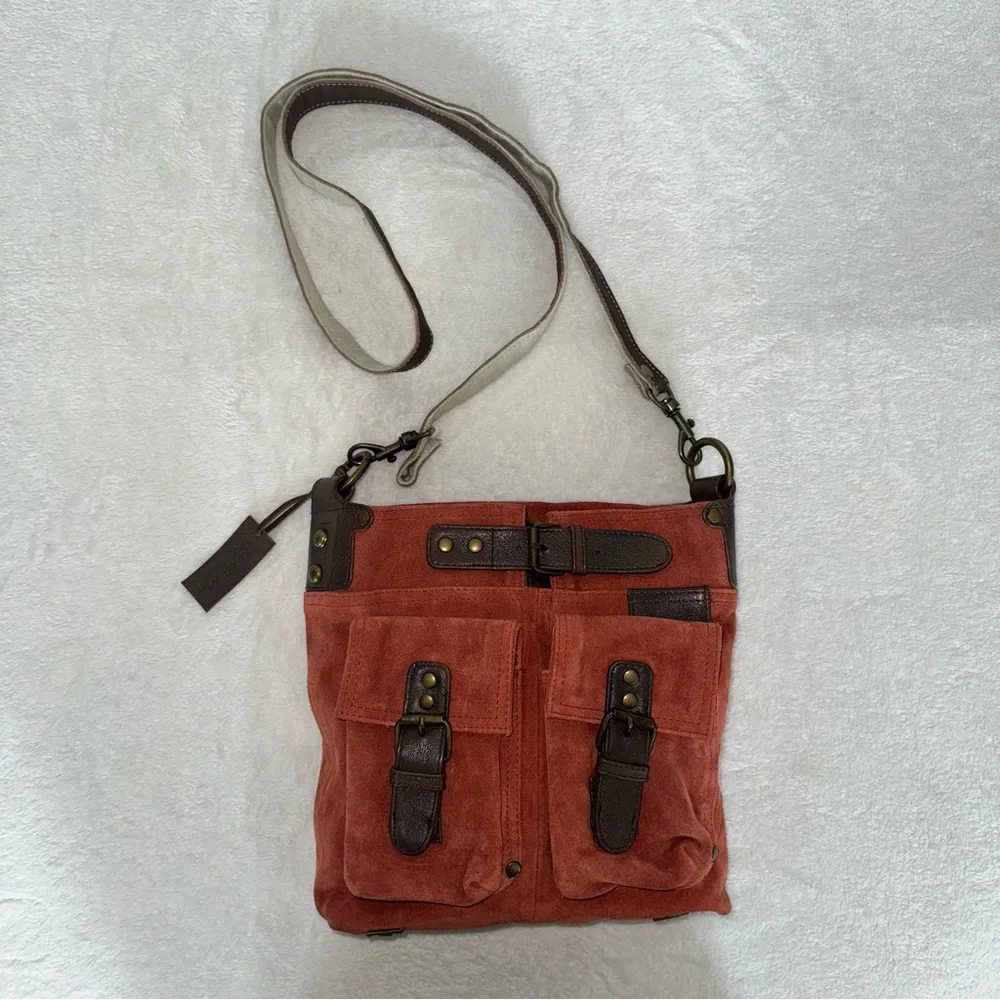 Genuine Leather & Suede Crossbody Messenger Bag, Unisex - Picture 1 of 11